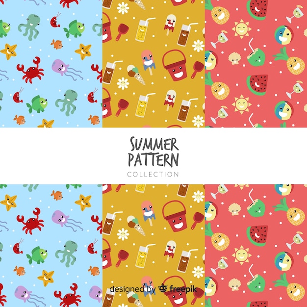 Flat summer pattern collection Free Vector