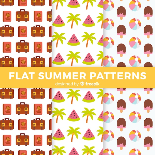 Flat summer pattern collection Free Vector