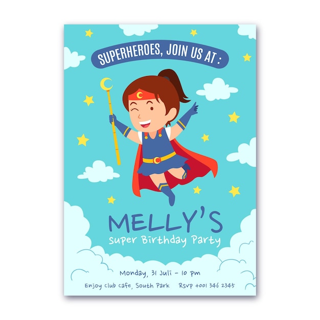 Free Vector Flat superhero birthday invitation template
