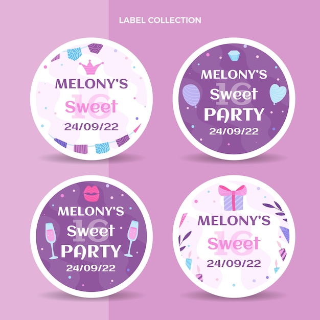 Free Vector | Flat sweet 16 labels collection