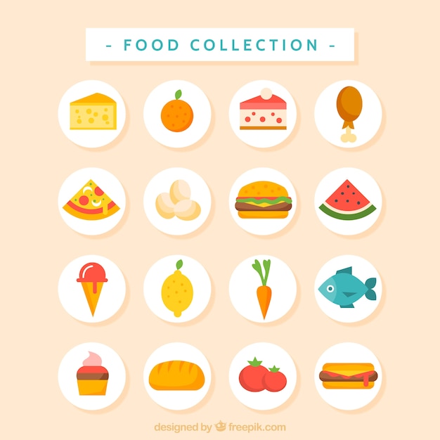 Flat tasty and delicious food collection