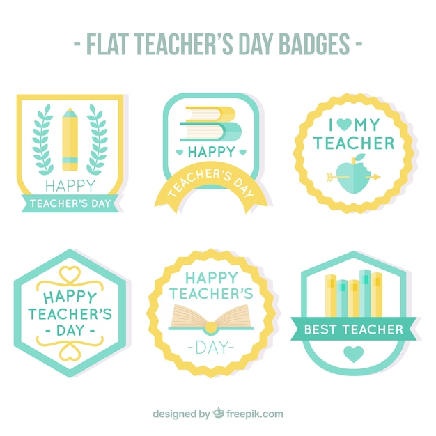 Free Vector | Flat teacher day badge collection