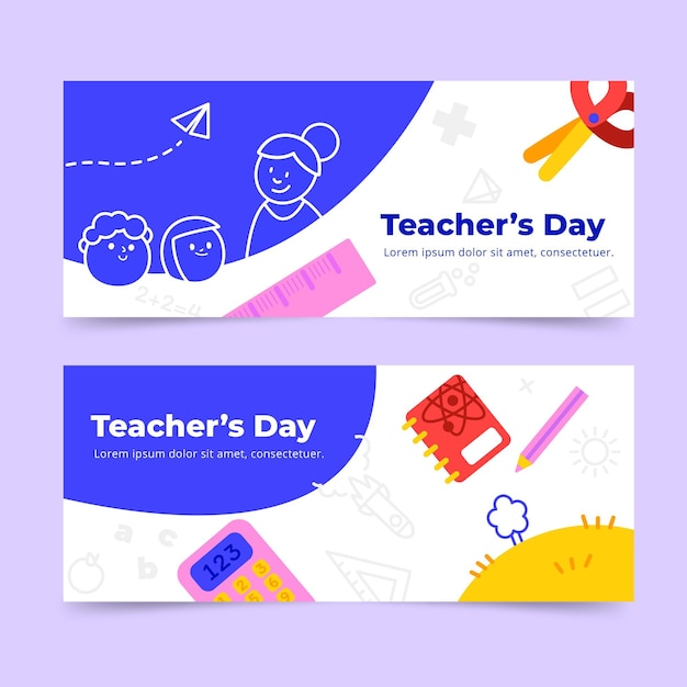 Free Vector | Flat teachers' day horizontal banners set