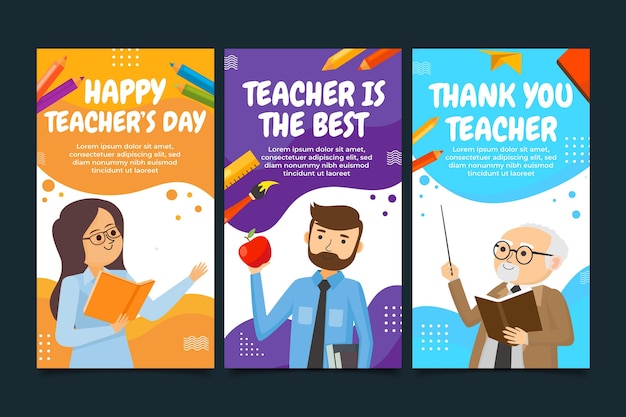 Free Vector | Flat teachers' day instagram stories collection