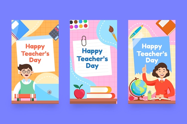 Free Vector | Flat teachers' day instagram stories collection