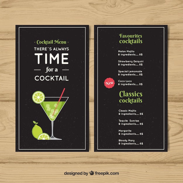 Free Vector Flat template of cocktails menu