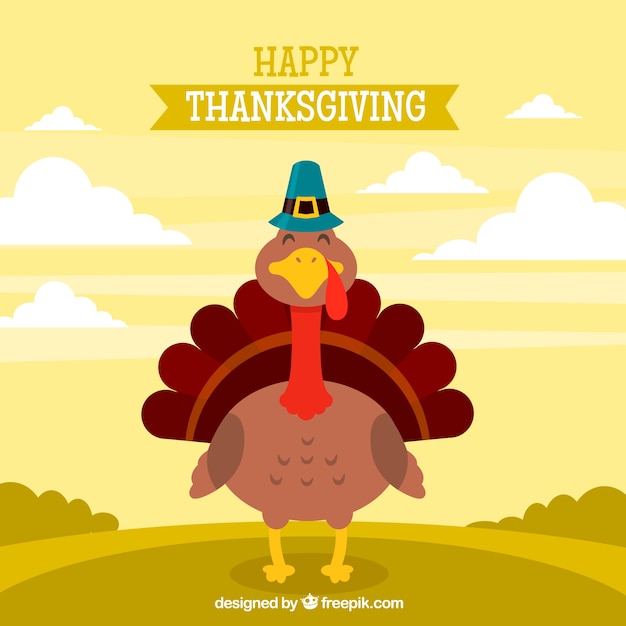 Flat thanksgiving design with turkey