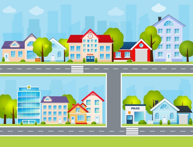 Free Vector | Flat town illustration