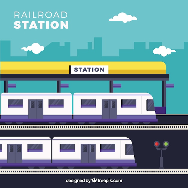 Free Vector | Flat train station with purple details