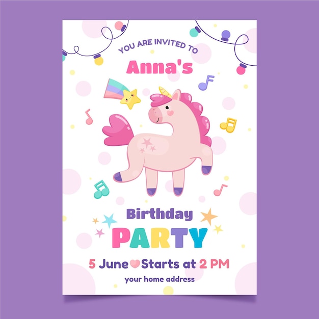 Free Vector Flat unicorn birthday invitation template