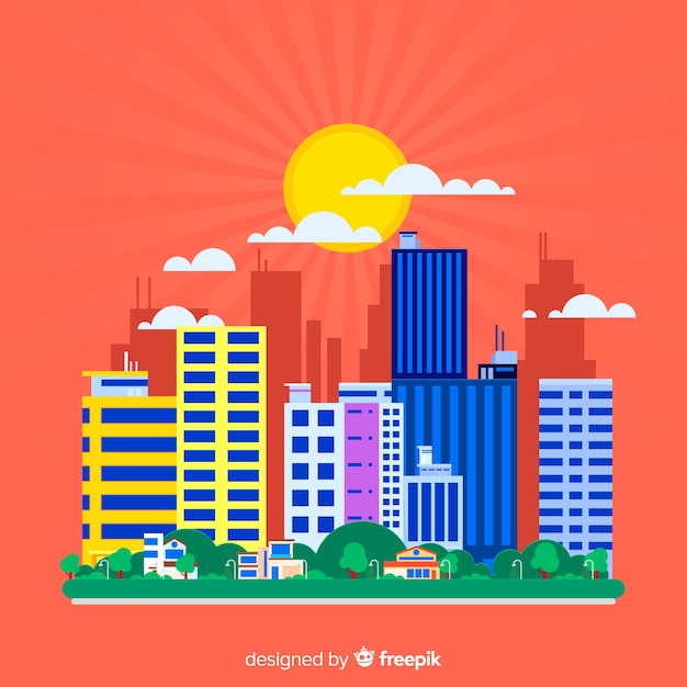 Free Vector | Flat urban landscape with office buildings