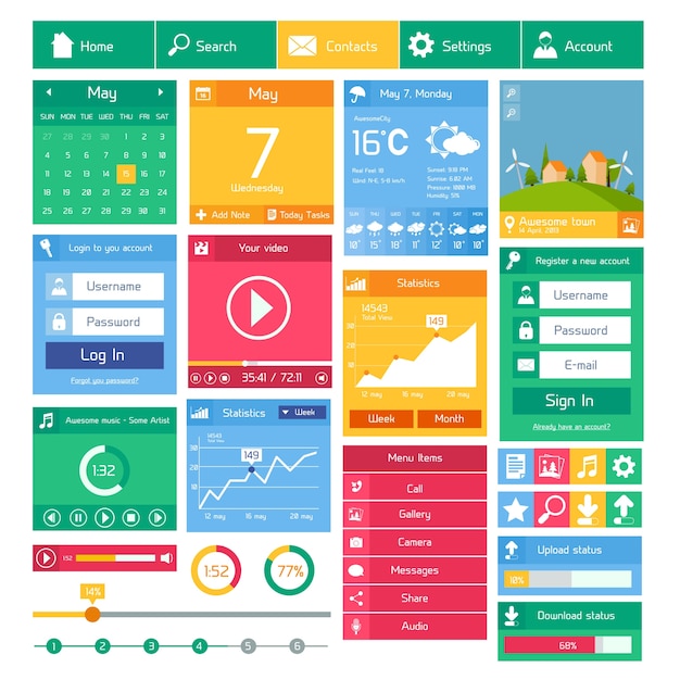 Flat user interface design template internet and ...