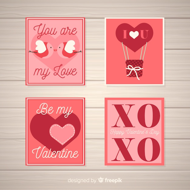 Free Vector | Flat valentine card pack