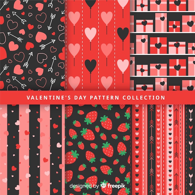 Flat valentine pattern collection Free Vector
