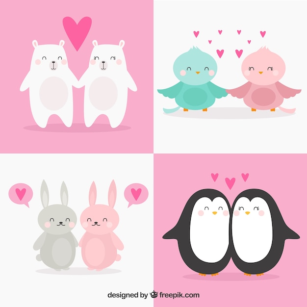 Flat valentine's day animal couples
collection