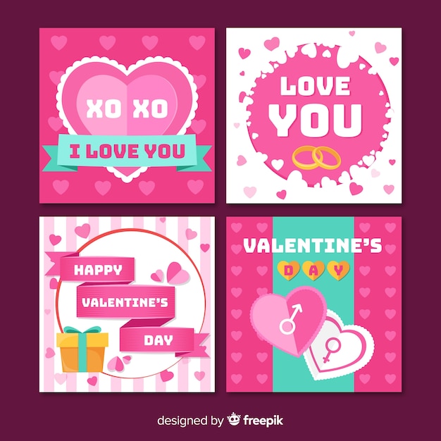 Free Vector | Flat valentine's day card collection