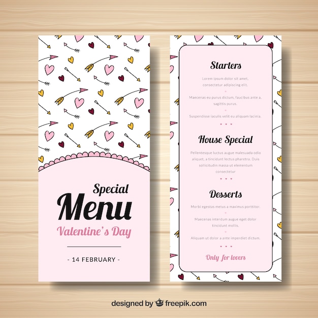 Flat valentine's day menu template
