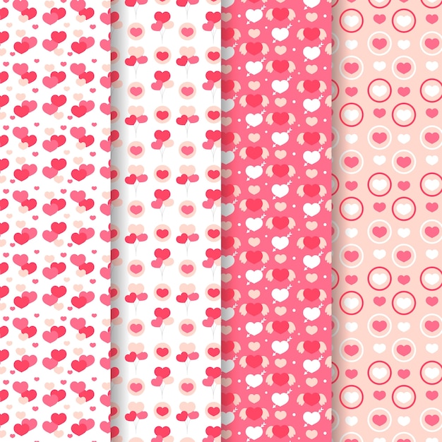 Flat valentine's day pattern collection Free Vector