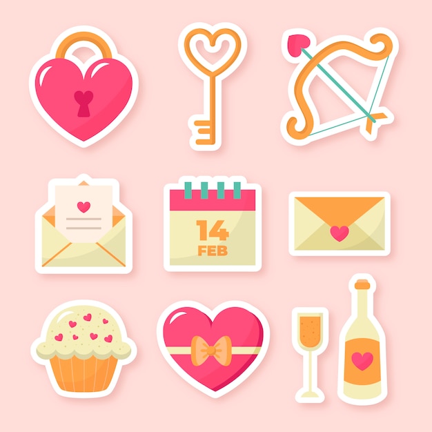 Premium Vector | Flat valentine's day stickers collection