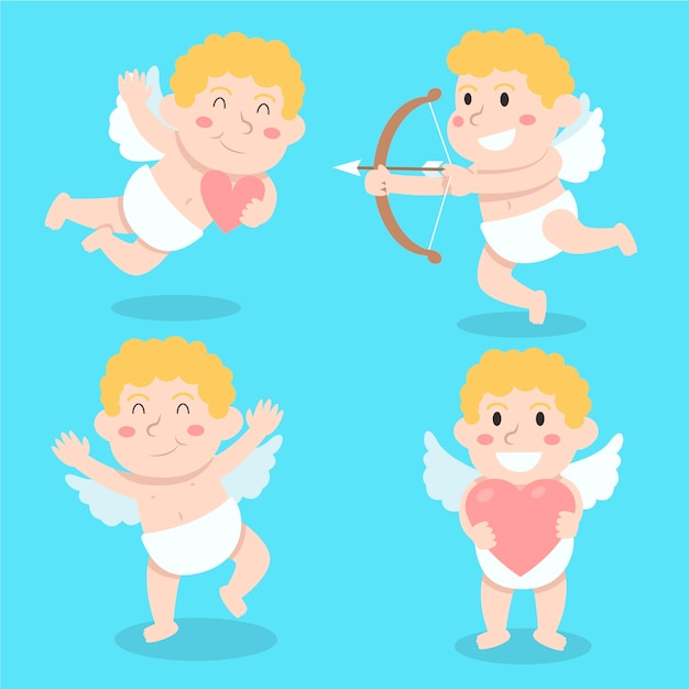 Free Vector Flat Valentines Day Cupid Characters Collection 0343