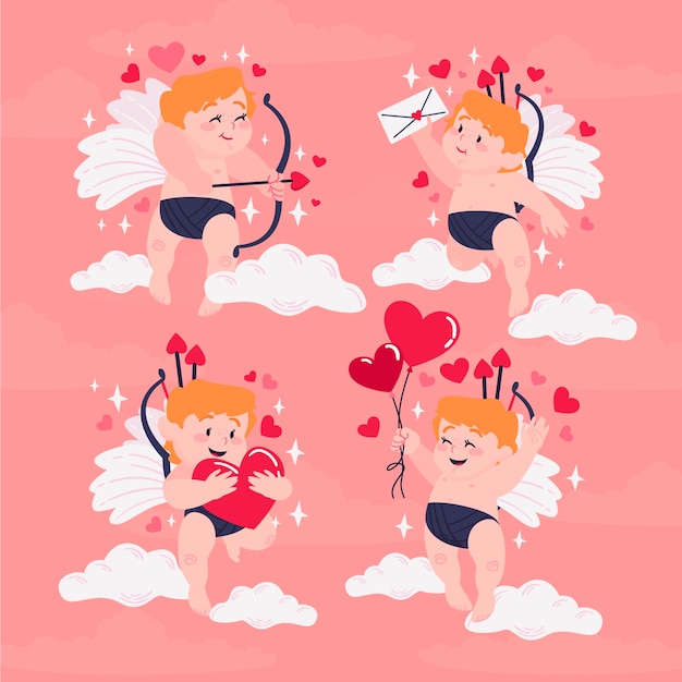 Free Vector Flat Valentines Day Cupid Characters Collection 9002