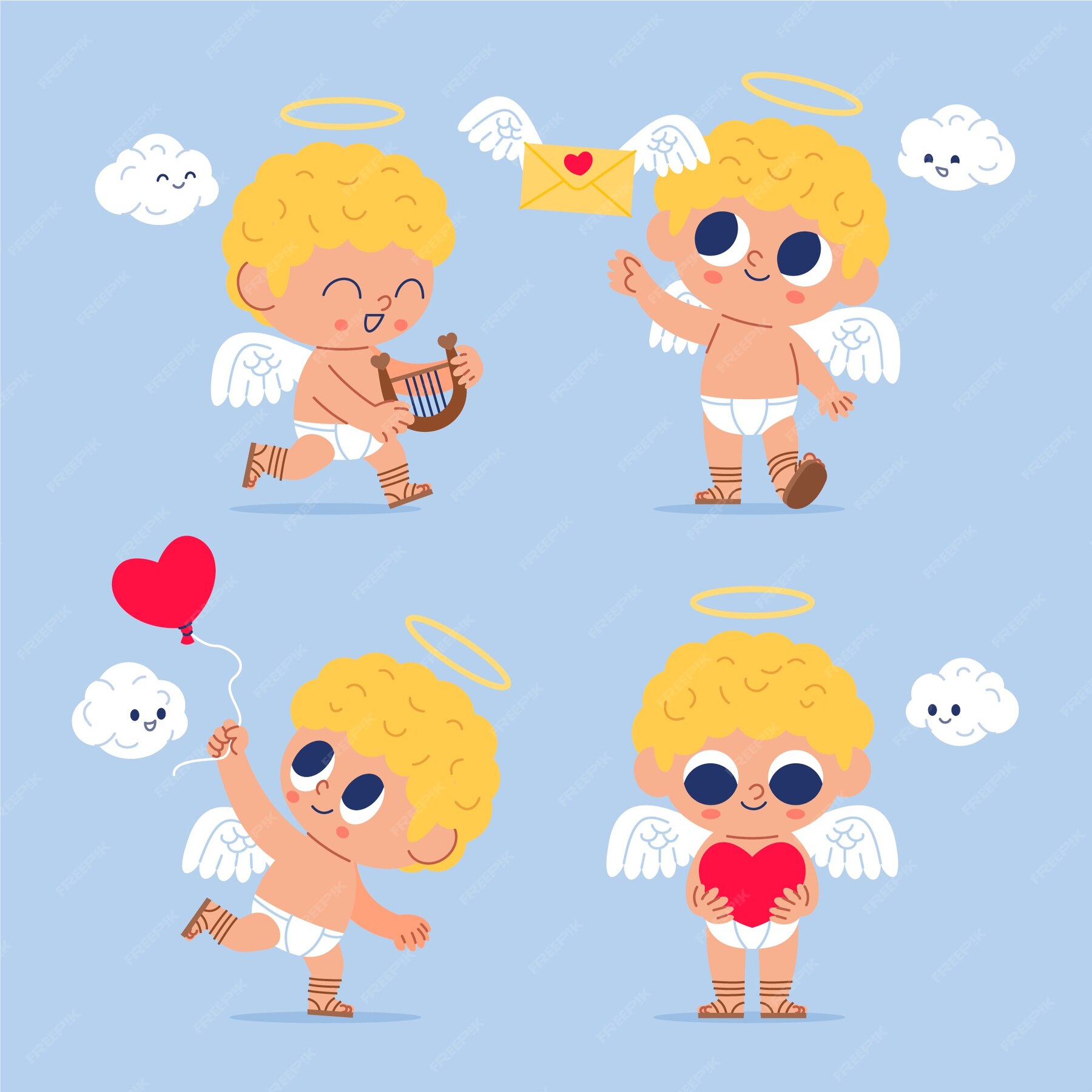 Free Vector Flat Valentines Day Cupid Characters Collection 6421