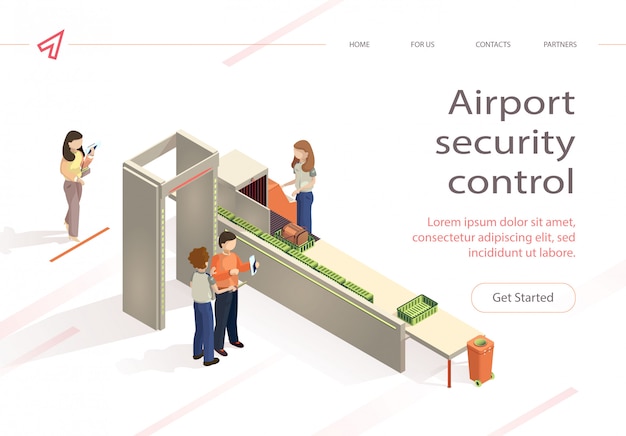 Flat vector airport security control baggage check Premium Vector