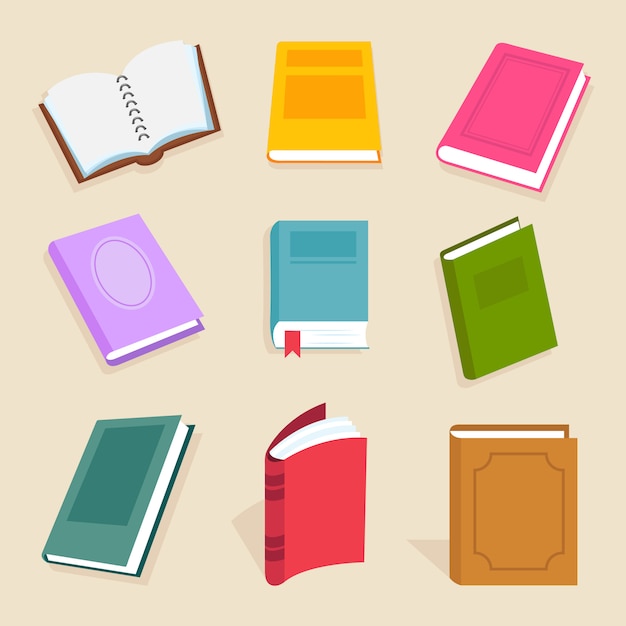 Flat vector books and reading documents. open science textbook, encyclopedia and dictionary icons Premium Vector