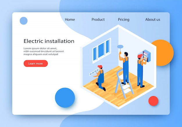Flat vector electric installation landing page. Premium Vector