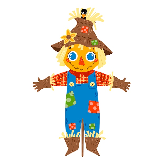 Download Premium Vector | Flat vector illustration of cute cartoon farm boy scarecrow in blue denim ...