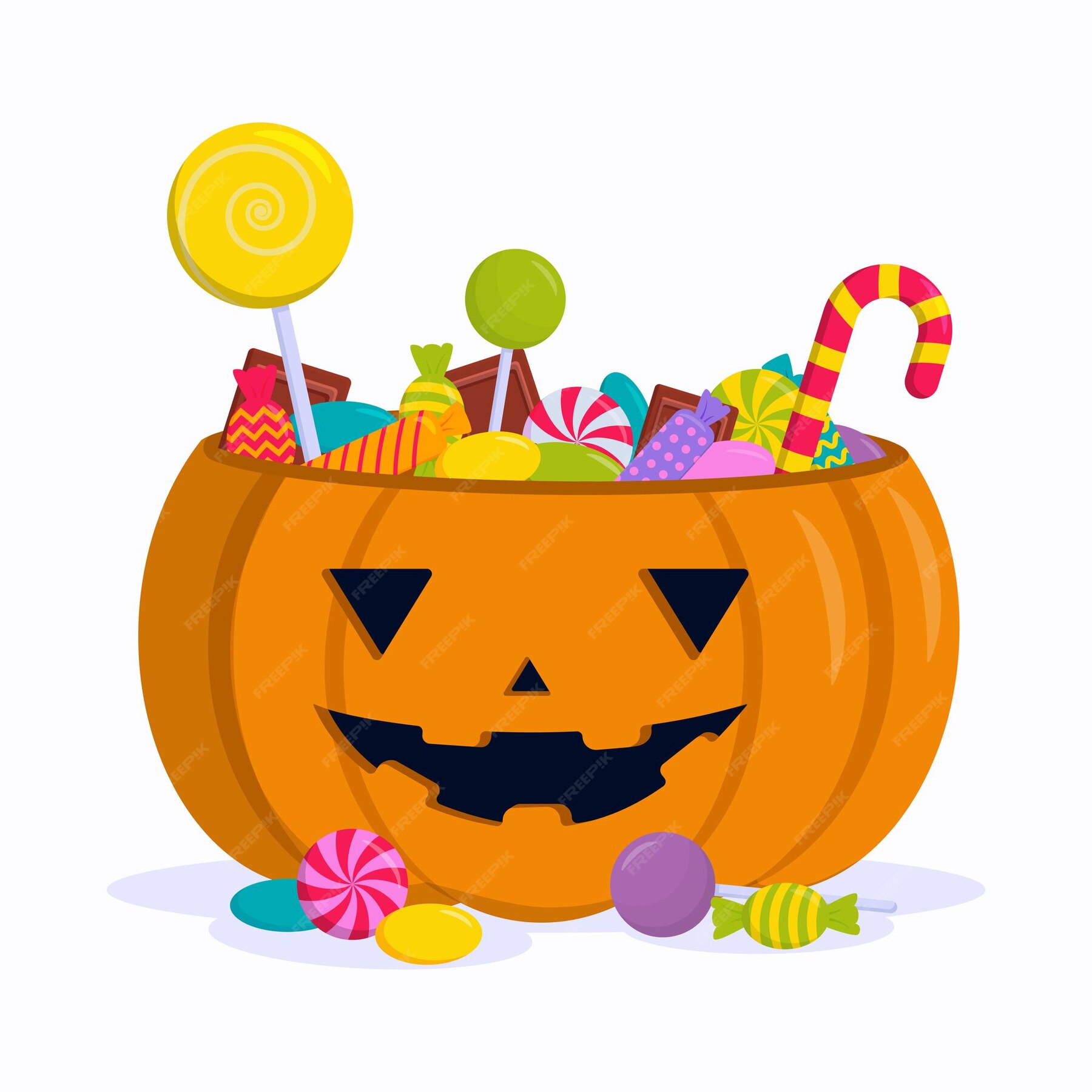 Premium Vector | Flat vector illustration pumpkin with sweets lollipops ...