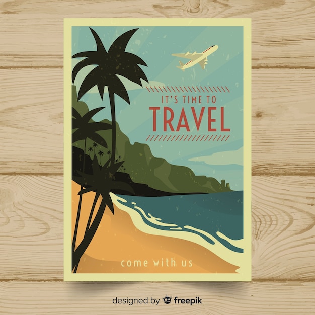 Flat vintage travel poster template Free Vector