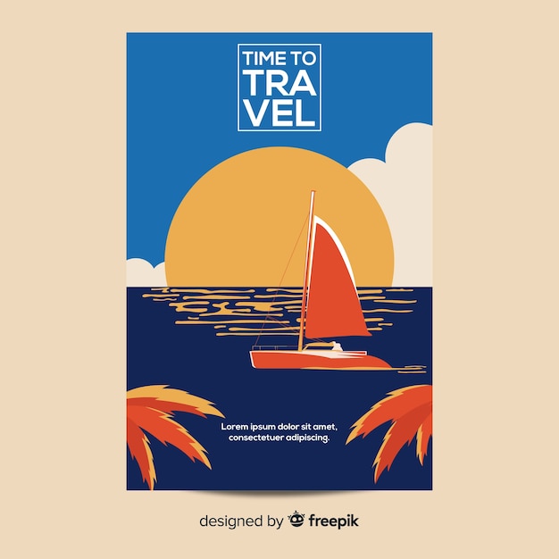 Download Flat vintage travel poster template Vector | Free Download