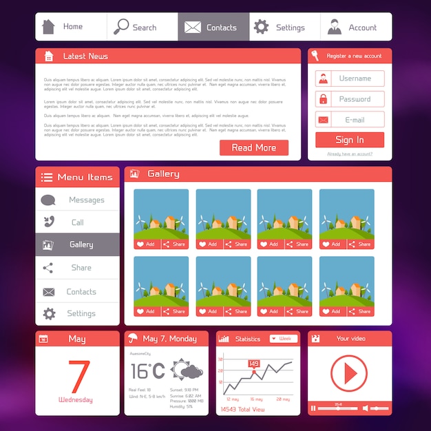 Flat website template. web theme layout Free Vector