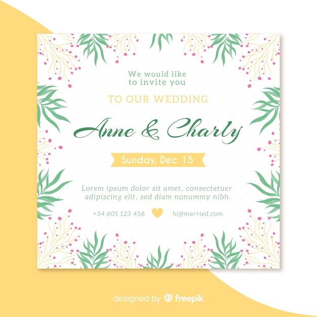 Download Flat wedding card template Vector | Free Download