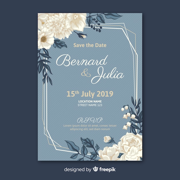 Flat wedding card template Vector | Free Download