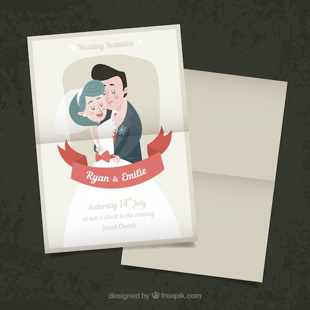 Flat wedding invitation with a couple