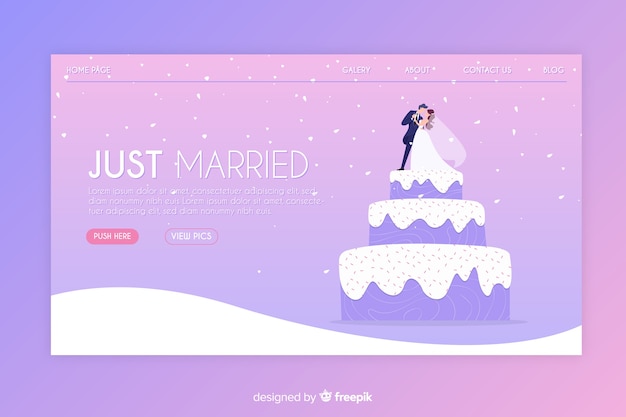 Flat wedding landing page template Free Vector