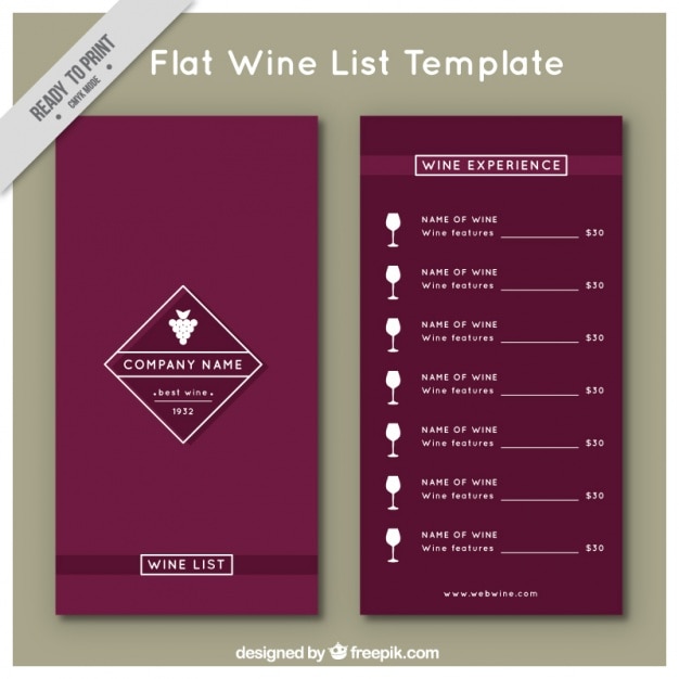 Flat wine list template