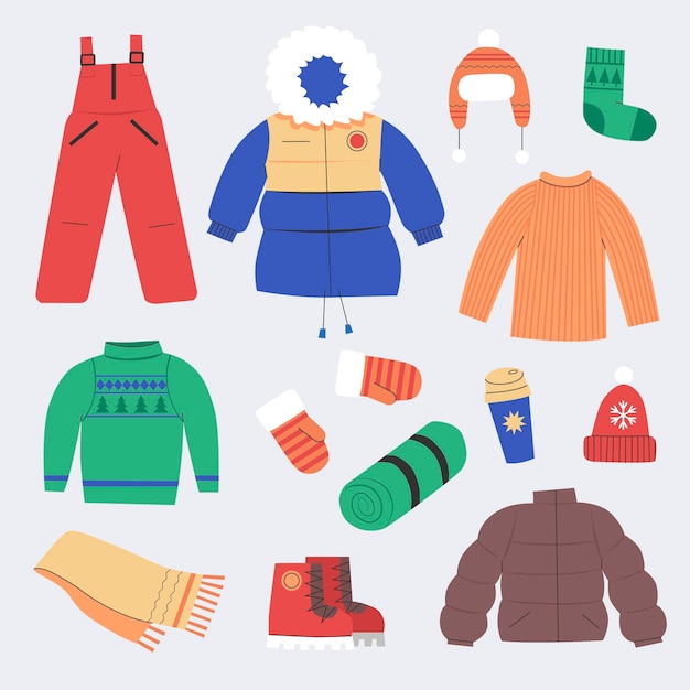 Free Vector | Flat winter clothes and essentials collection