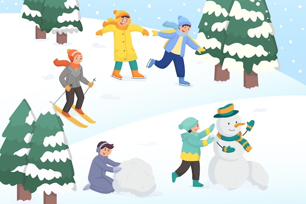 Free Vector | Flat winter people collection