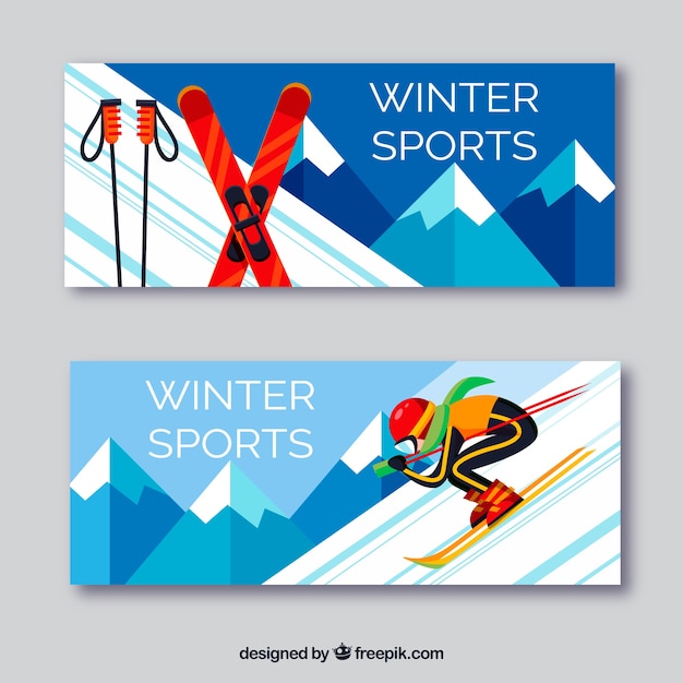 Flat winter sport banners