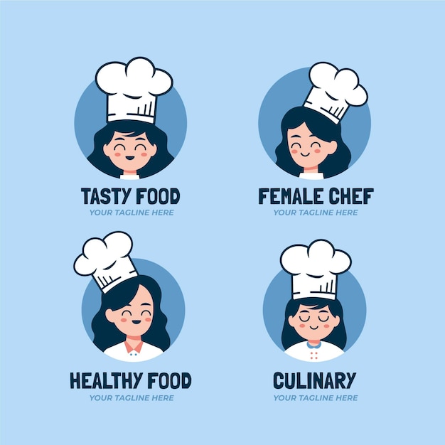 Free Vector | Flat woman chef logo collection