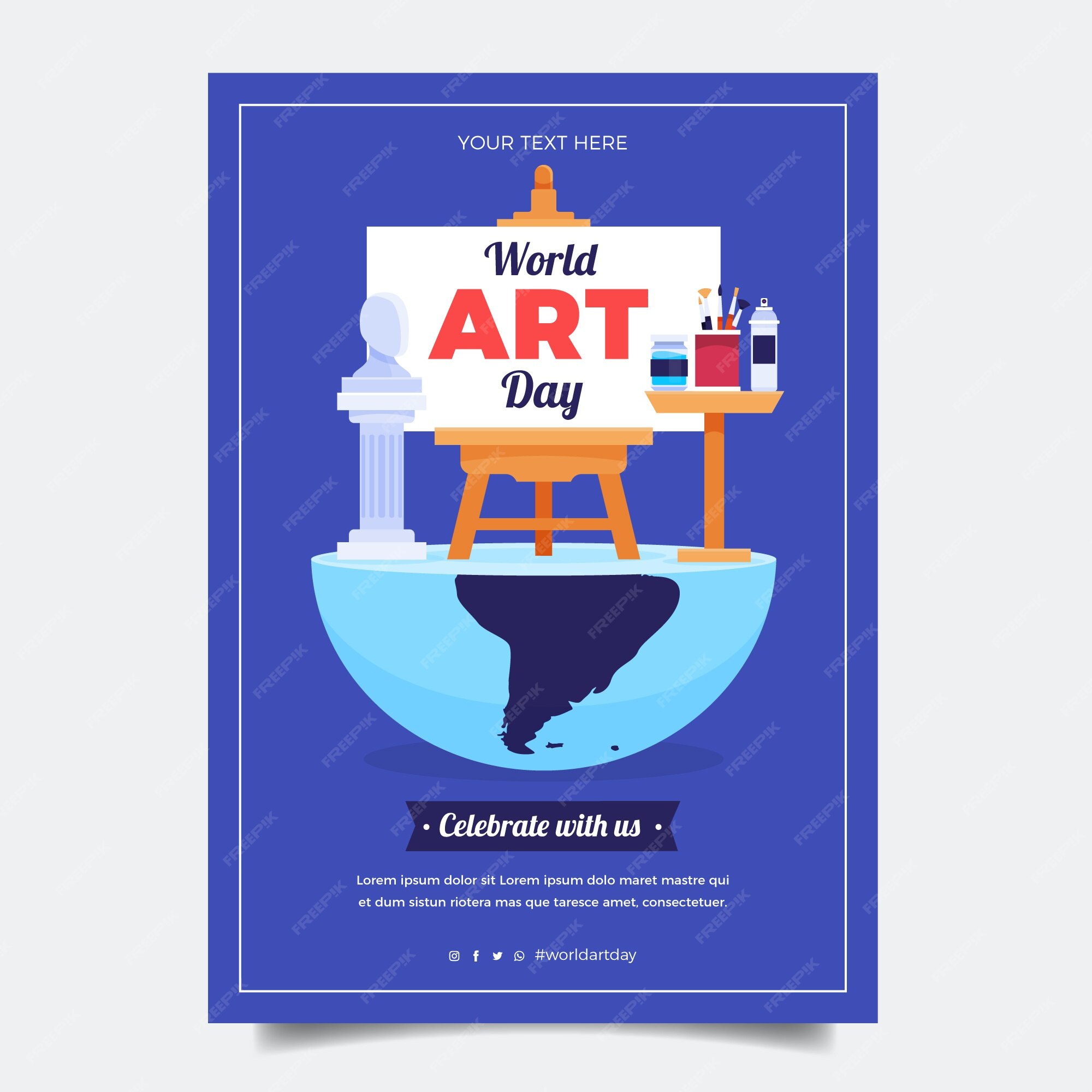 Free Vector Flat world art day vertical poster template