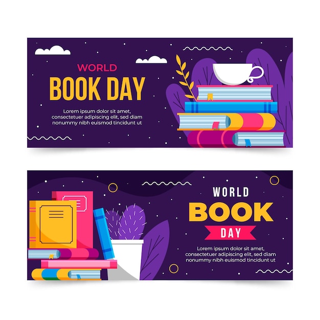 Premium Vector | Flat world book day banners set