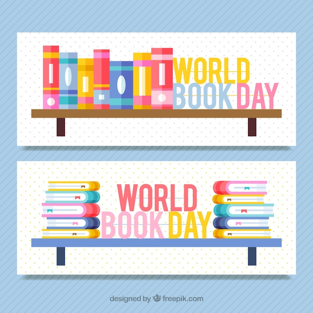 Flat world book day banners | Free Vector