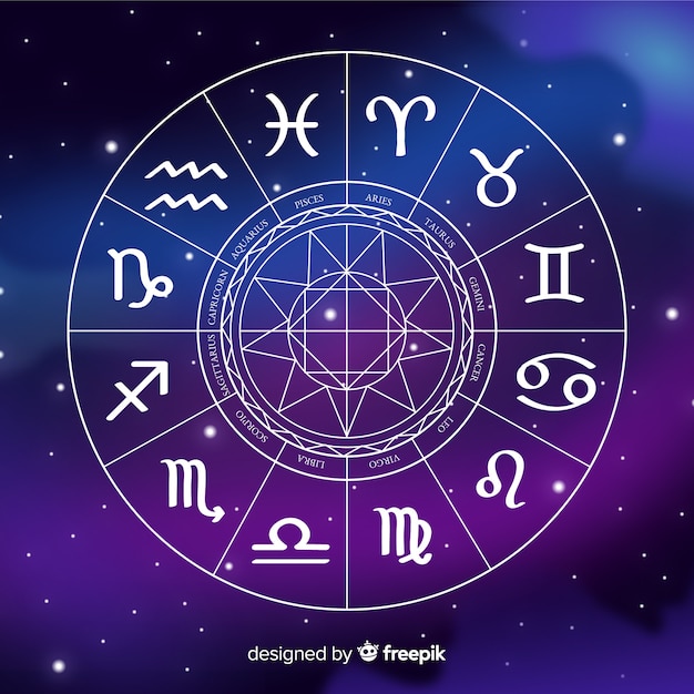 Flat zodiac wheel on galaxy background Vector | Free Download