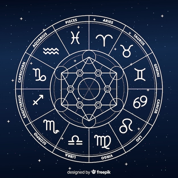 Premium Vector | Flat zodiac wheel on galaxy background