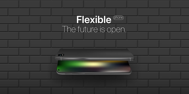 Flexible phone. new technology in phone industries. flexible display of mobile phone bended hanging over wall. Premium Vector