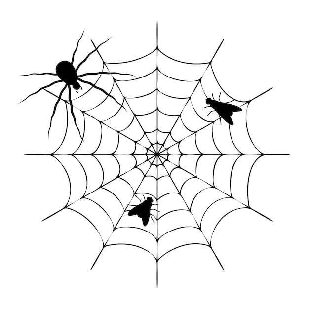 Premium Vector | Flies caught in spiderweb. black silhouettes of ...